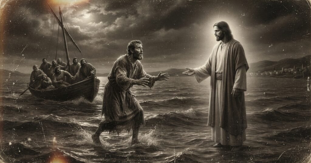 A picture of Peter walking on water