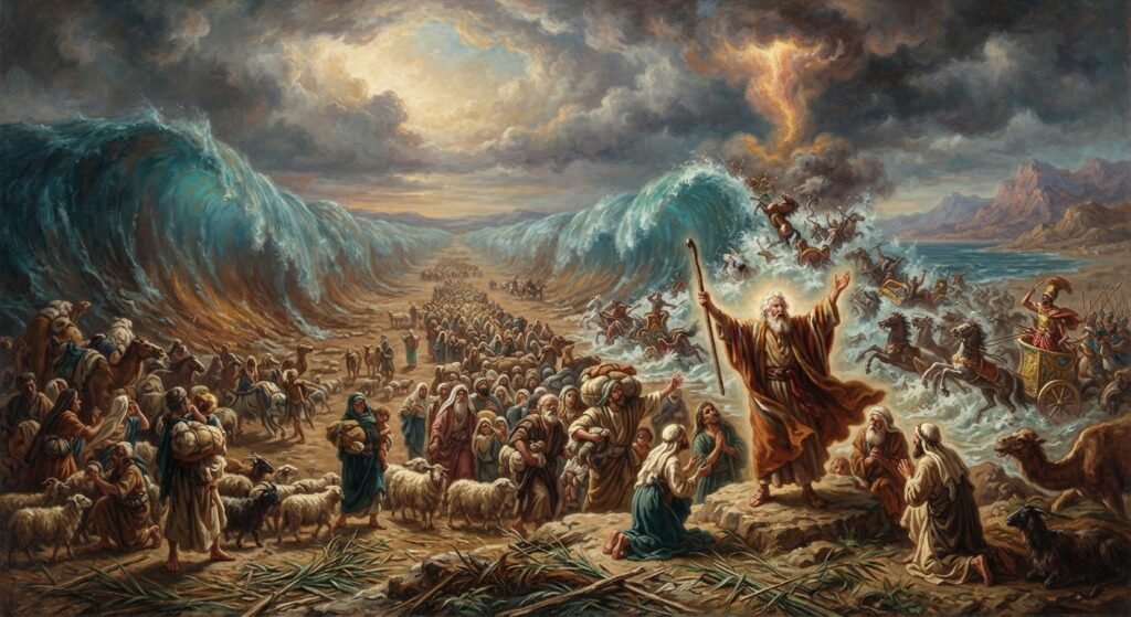 Moses and the Exodus crossing the red sea