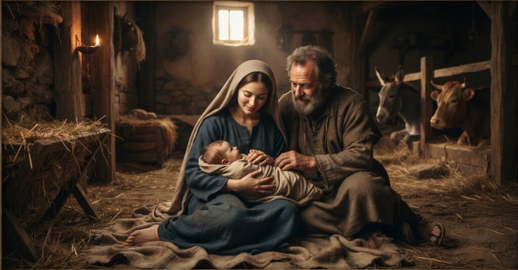 A Picture Joseph and Mary Admiring the child Jesus